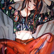 藤川さき/Saki Fujikawa《感覚の話》 2017, 60.6×60.6cm, acrylic on canvas