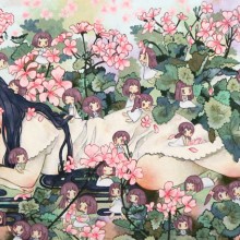 金田 涼子/Ryoko Kaneta《The whisper in flowers》 2017, 35×90cm, acrylic on canvas
