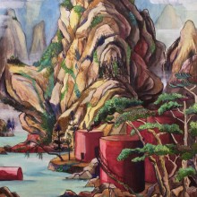 江原梨沙子/Risako EHARA《巣窟山水図》2018, 91x60.6cm, 和紙、岩絵具