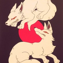 上床加奈/Kana Uwatoko 《Two dogs》 2019, 29.7x21cm, acrylic, water colors, ink, paper