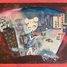 時田美鈴/Misuzu Tokita 《當世香港夜景》 2020, 45.5×38×6.3cm, アクリル、キャンバス、ミクストメディア