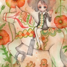 小西純/Jun Konishi 《春を駆ける》 2020, 27.9×21cm, 水彩、水彩色鉛筆、水彩紙