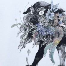 曄田依子/Yoriko Yorita　「楽園にて」　2021年　41×31.8cm　和紙パネル、水彩、顔料、墨